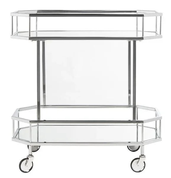 Silva Metal Octagon Bar Cart in Silver with Mirrored Tiers - The Mayfair Hall