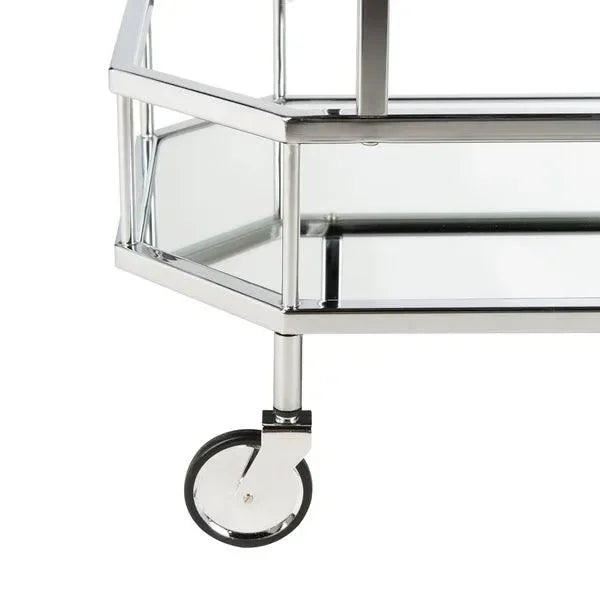 Silva Metal Octagon Bar Cart in Silver with Mirrored Tiers - The Mayfair Hall