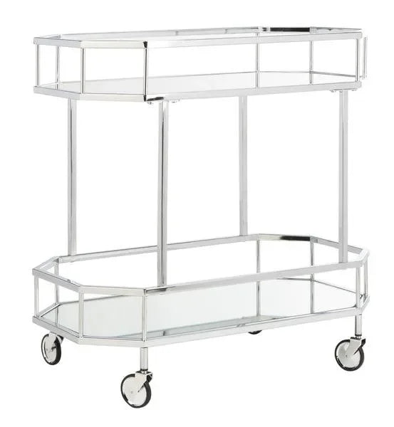 Silva Metal Octagon Bar Cart in Silver with Mirrored Tiers - The Mayfair Hall
