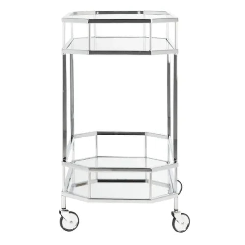 Silva Metal Octagon Bar Cart in Silver with Mirrored Tiers - The Mayfair Hall