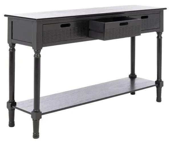 Landers Wood Console Table in Black with 3 Drawers - The Mayfair Hall