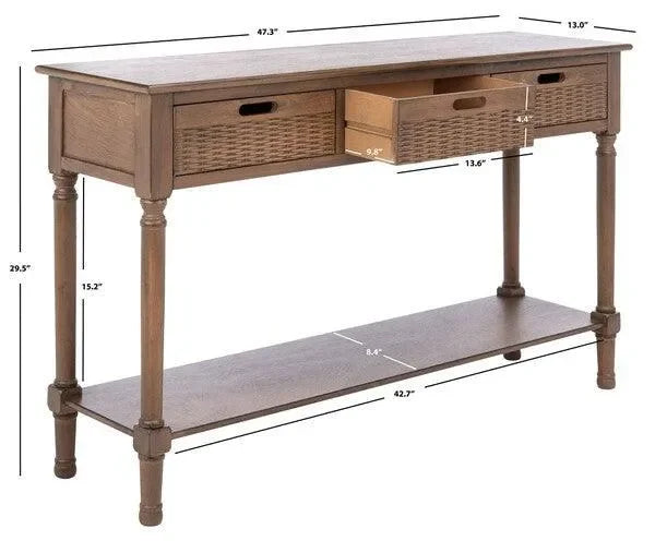 Landers Wood Console Table in Brown with 3 Drawers - The Mayfair Hall