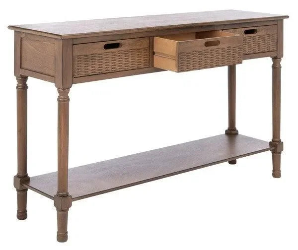 Landers Wood Console Table in Brown with 3 Drawers - The Mayfair Hall
