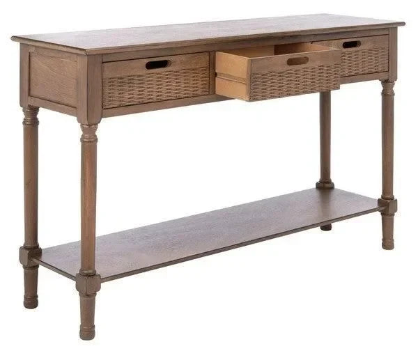 Landers Wood Console Table in Brown with 3 Drawers - The Mayfair Hall