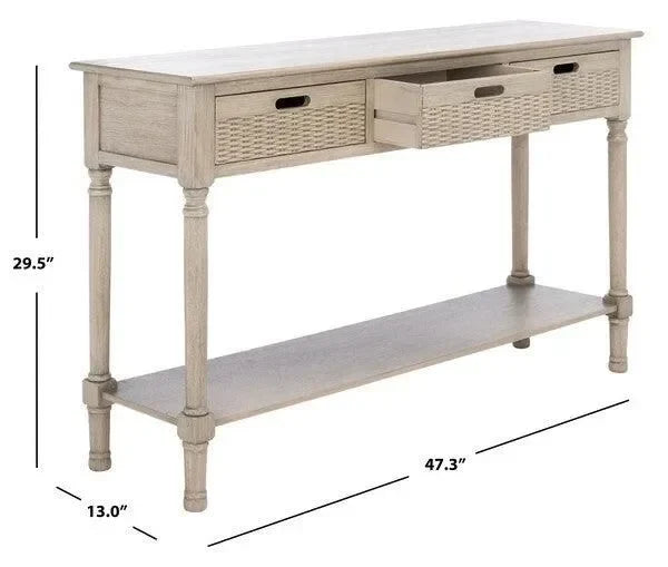 Landers Wood Console Table in Greige with 3 Drawers - The Mayfair Hall