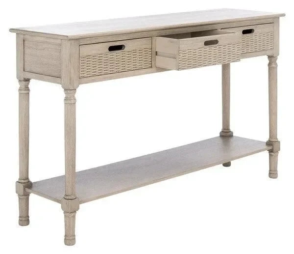 Landers Wood Console Table in Greige with 3 Drawers - The Mayfair Hall