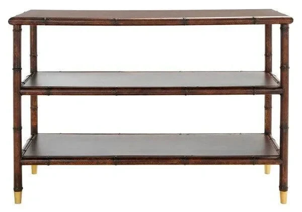 Tudor Wood Console Table in Dark Brown with 2 Shelves - The Mayfair Hall