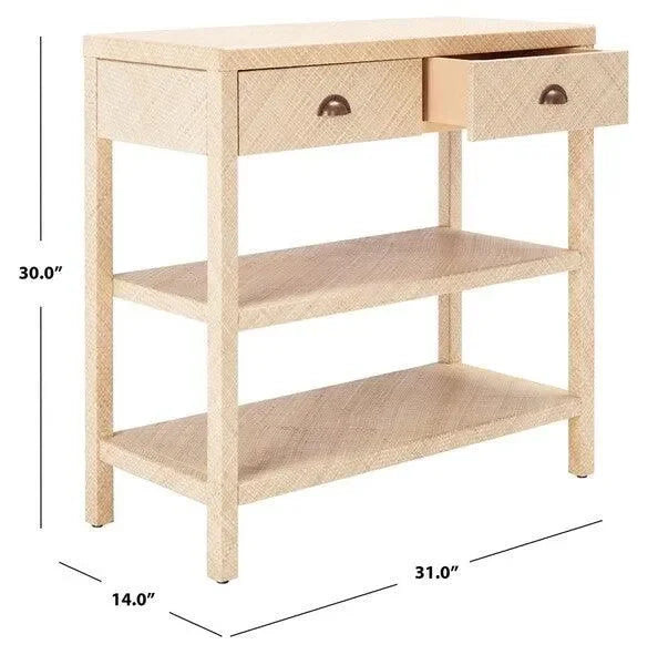 Apis Raffia Wood Console Table in Light Natural with 2 Drawers - The Mayfair Hall