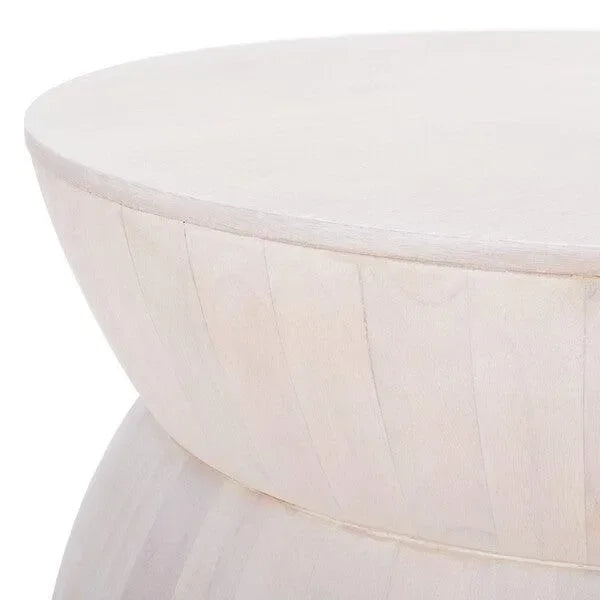 Alecto Wood Coffee Table in White Wash with a Cinched Hourglass Design - The Mayfair Hall