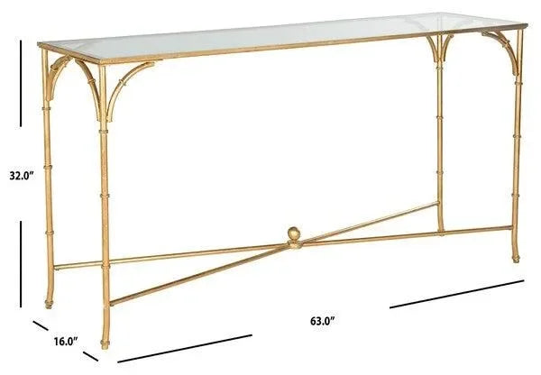 Maurice Tempered Glass Top Console Table in Gold - The Mayfair Hall