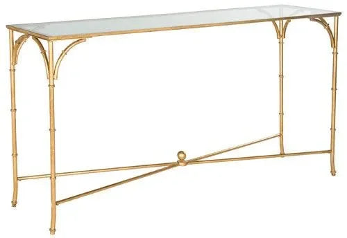 Maurice Tempered Glass Top Console Table in Gold - The Mayfair Hall