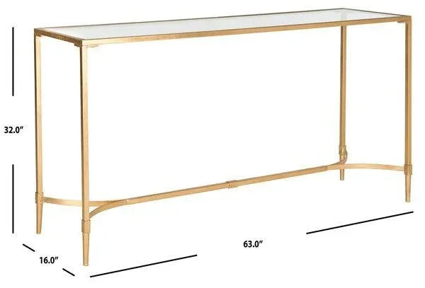 Antwan Iron Console Table in Gold with Tempered Glass Top - The Mayfair Hall