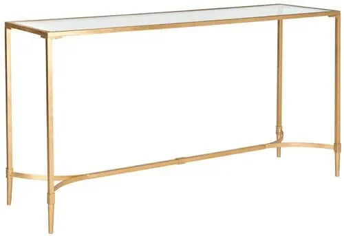 Antwan Iron Console Table in Gold with Tempered Glass Top - The Mayfair Hall