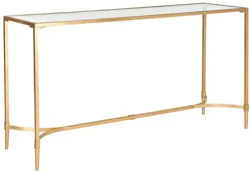 Antwan Iron Console Table in Gold with Tempered Glass Top - The Mayfair Hall