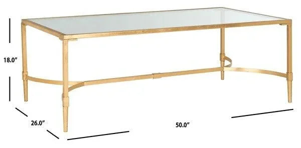 Antwan Iron Coffee Table in Gold with Tempered Glass Top - The Mayfair Hall