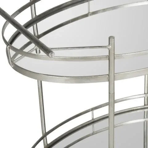 Dante Iron Bar Cart in Silver with Mirrored Glass Shelves - The Mayfair Hall