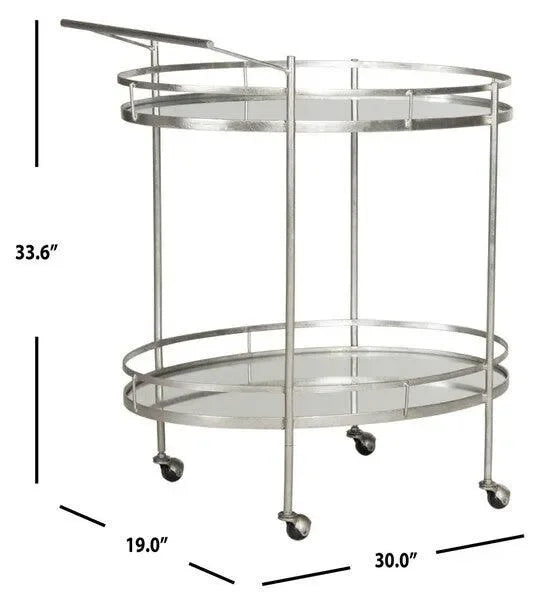Dante Iron Bar Cart in Silver with Mirrored Glass Shelves - The Mayfair Hall