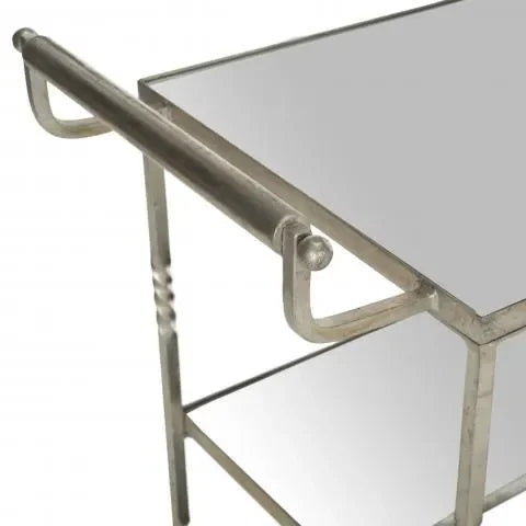 Aurelius Iron Bar Cart in Silver with Mirrored Glass Shelves - The Mayfair Hall