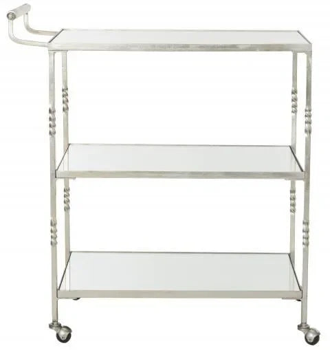 Aurelius Iron Bar Cart in Silver with Mirrored Glass Shelves - The Mayfair Hall