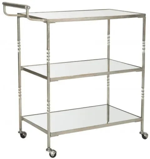 Aurelius Iron Bar Cart in Silver with Mirrored Glass Shelves - The Mayfair Hall