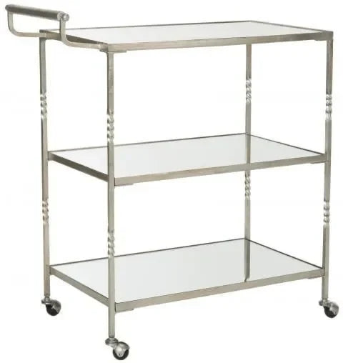 Aurelius Iron Bar Cart in Silver with Mirrored Glass Shelves - The Mayfair Hall