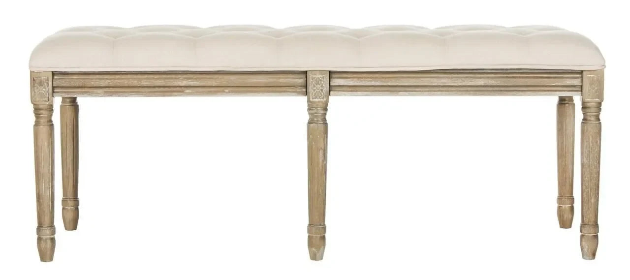 Rocha Rubberwood Tufted Bench in Beige - The Mayfair Hall