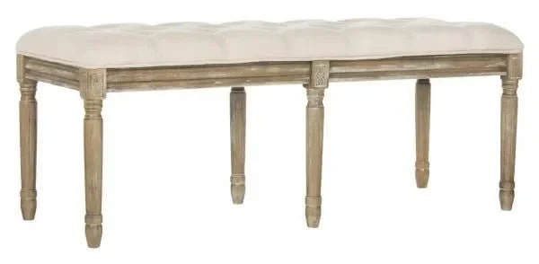 Rocha Rubberwood Tufted Bench in Beige - The Mayfair Hall
