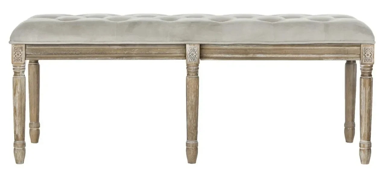 Rocha Rubberwood Tufted Bench in Gray - The Mayfair Hall