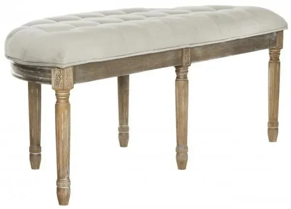Abilene Rubberwood Semi-circle Bench in Gray with Tufted Velvet - The Mayfair Hall
