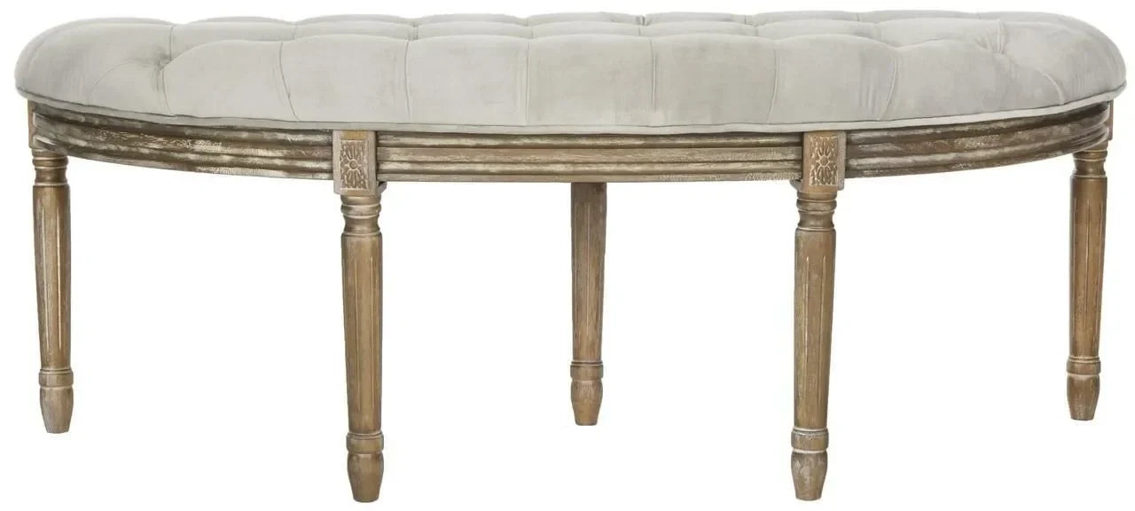 Abilene Rubberwood Semi-circle Bench in Gray with Tufted Velvet - The Mayfair Hall
