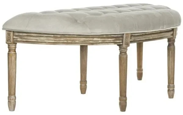 Abilene Rubberwood Semi-circle Bench in Gray with Tufted Velvet - The Mayfair Hall