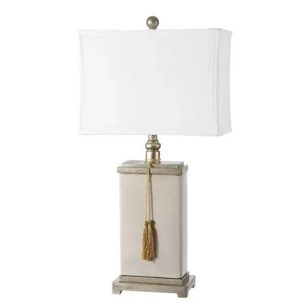 Amiliana Glazed Ceramic Table Lamp in Cream with Tassel - The Mayfair Hall