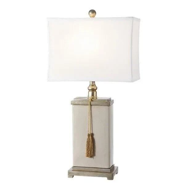 Amiliana Glazed Ceramic Table Lamp in Cream with Tassel - The Mayfair Hall