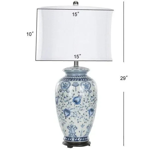 Paige Glazed Ceramic Jar Lamp in Blue and White - The Mayfair Hall