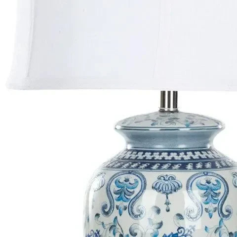 Paige Glazed Ceramic Jar Lamp in Blue and White - The Mayfair Hall