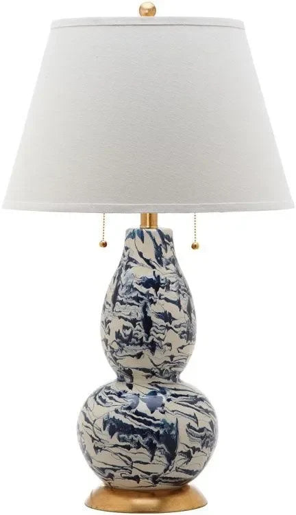 Color Swirls Glass Table Lamp in Navy and White (Set of 2) - The Mayfair Hall