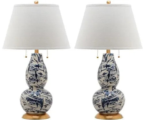 Color Swirls Glass Table Lamp in Navy and White (Set of 2) - The Mayfair Hall