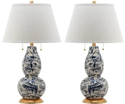 Color Swirls Glass Table Lamp in Navy and White (Set of 2) - The Mayfair Hall
