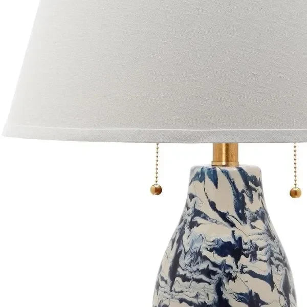 Color Swirls Glass Table Lamp in Navy and White (Set of 2) - The Mayfair Hall