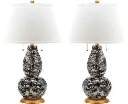 Color Swirls Glass Table Lamp in Black and White (Set of 2) - The Mayfair Hall