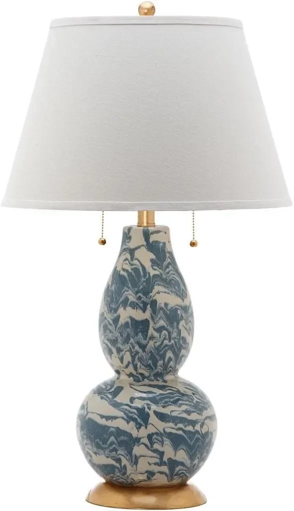 Color Swirls Glass Table Lamp in Light Blue and White - The Mayfair Hall