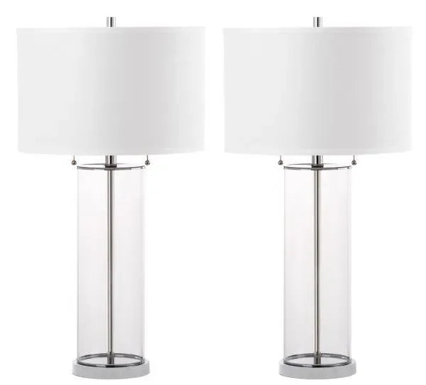 Velma Glass Column Table Lamp in Off-white (Set of 2) - The Mayfair Hall