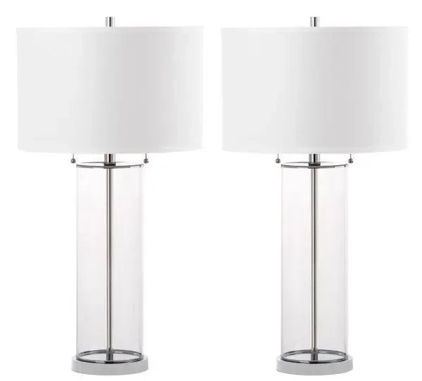 Velma Glass Column Table Lamp in Off-white (Set of 2) - The Mayfair Hall