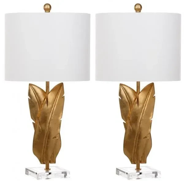 Aerin Resin Table Lamp in Gold with Leaf Design (Set of 2) - The Mayfair Hall