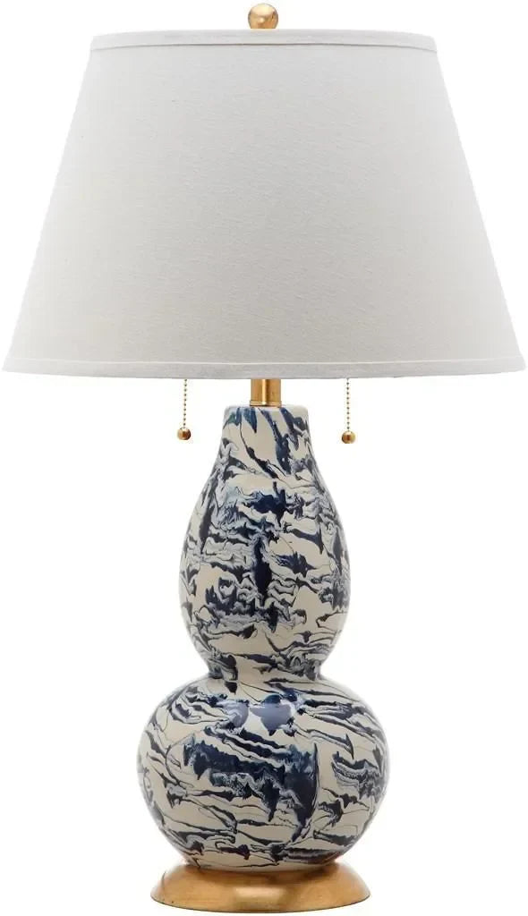 Color Swirls Glass Table Lamp in Navy and White - The Mayfair Hall
