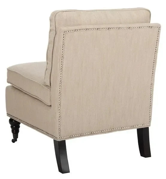 Randy Linen Slipper Chair in Off-White with Birch Wood Legs - The Mayfair Hall