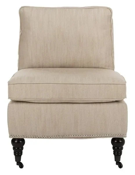 Randy Linen Slipper Chair in Off-White with Birch Wood Legs - The Mayfair Hall
