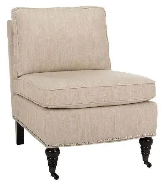 Randy Linen Slipper Chair in Off-White with Birch Wood Legs - The Mayfair Hall