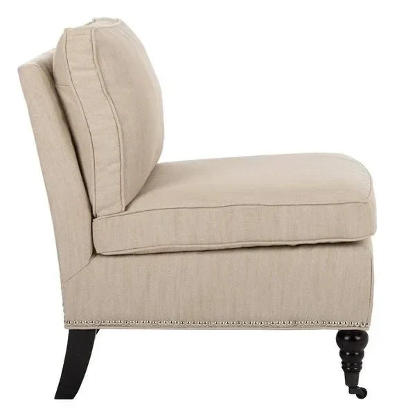Randy Linen Slipper Chair in Off-White with Birch Wood Legs - The Mayfair Hall