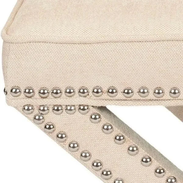 Palmer Linen Ottoman in Taupe with Silver Nail Heads - The Mayfair Hall